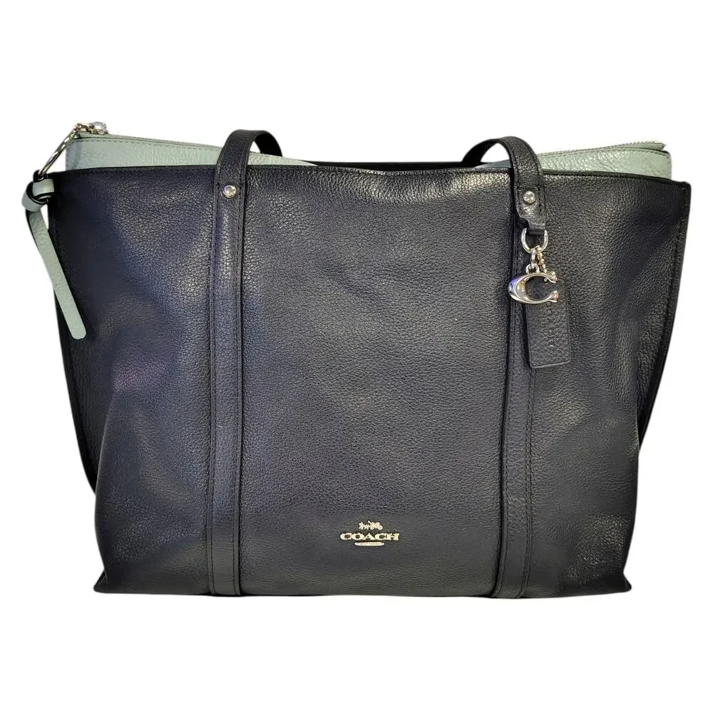 Coach 1573 May Pebble Leather Tote Navy Midnight Blue Shoulder Bag